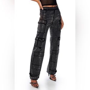 AKIRA Embellished Rhinestone Crystal Cargo Pants Size L